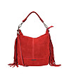 Червена дамска велурена чанта с ресни Larissa-0 снимка