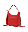 Червена дамска велурена чанта с ресни Larissa-1 снимка