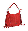 Червена дамска велурена чанта с ресни Larissa-2 снимка