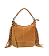 Дамска велурена чанта в цвят камел с ресни Larissa-0 снимка