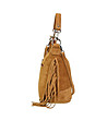 Дамска велурена чанта в цвят камел с ресни Larissa-3 снимка