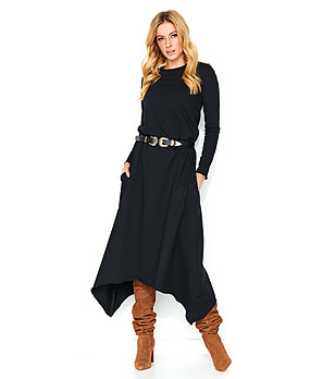 Асиметрична дълга рокля в черно Furia снимка