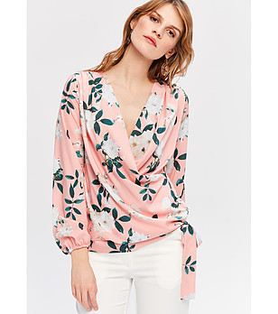 Розова дамска блуза с флорален принт Arleen снимка