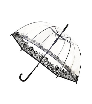 Прозрачен чадър с черни цветя снимка
