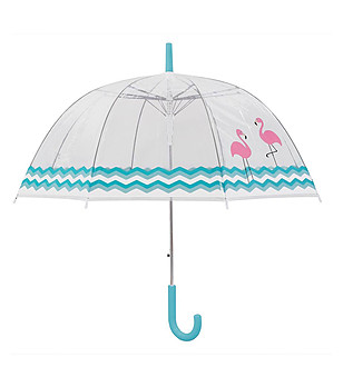 Прозрачен чадър с принт в синьо и розово снимка