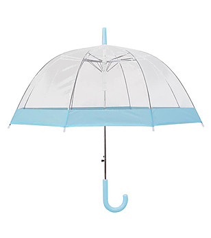 Дамски прозрачен чадър със син кант снимка