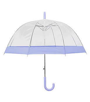 Дамски прозрачен чадър с лилави елементи снимка