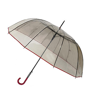 Прозрачен чадър с червен тънък кант снимка