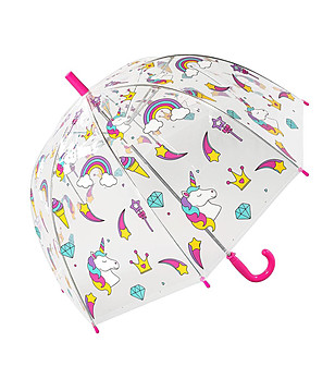 Детски прозрачен чадър с многоцветен принт Еднорози снимка