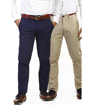 Комплект от 2 памучни мъжки панталона в тъмносиньо и бежово Chino снимка
