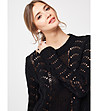 Черен дамски пуловер с ажурена плетка Tiara-2 снимка