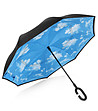 Черен чадър с обратно отваряне с принт Синьо небе-0 снимка