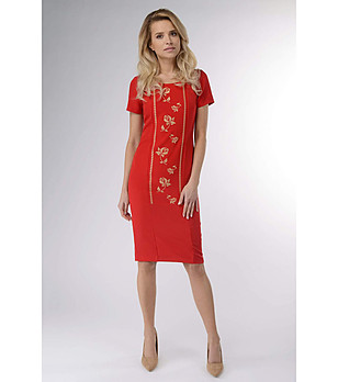 Червена рокля с флорални детайли Berta снимка