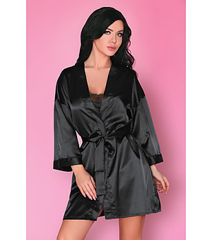 Черен дамски халат със сатениран ефект Dorettela снимка