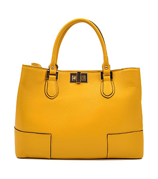 Жълта дамска чанта от естествена кожа Denita снимка