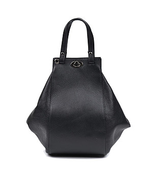Черна дамска кожена чанта с нестандартен дизайн Modelia снимка