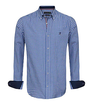 Карирана памучна мъжка риза Formats в синьо и бяло снимка