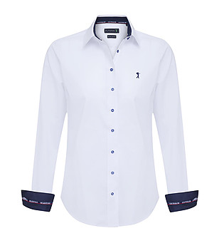 Бяла дамска памучна риза с контрастни детайли Abra снимка