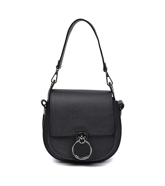 Малка дамска кожена чанта в черно Andrina снимка