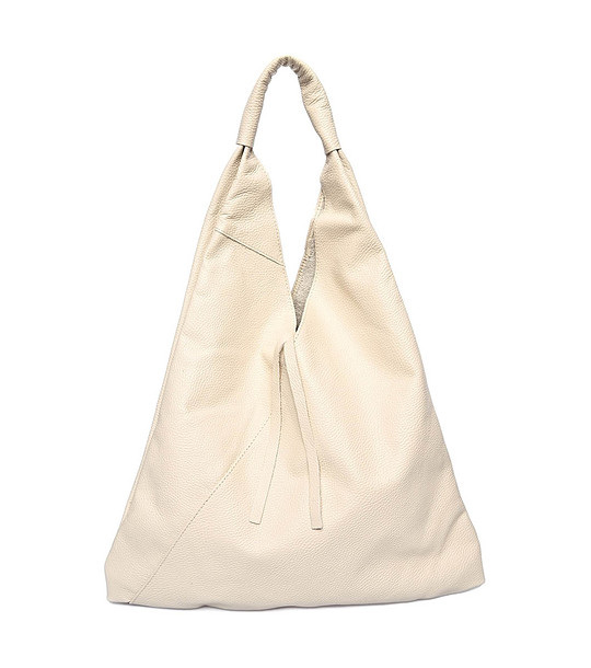 Бежова дамска кожена чанта с нестандартен дизайн Alfina снимка