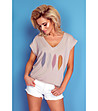 Дамска тениска в цвят мока Marciana с памук-0 снимка