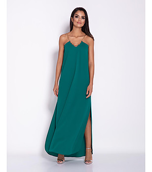 Дълга зелена рокля с ефектни презрамки Inez снимка
