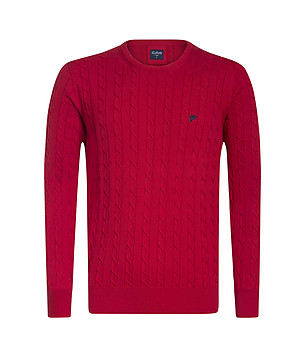 Червен мъжки памучен пуловер с плетеници Drew снимка