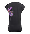 Черна дамска памучна тениска с флорални мотиви Popa-1 снимка
