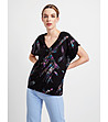 Черна дамска памучна блуза с многоцветен принт Agave-0 снимка