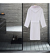 Бял дамски памучен халат с джобове и кантове-1 снимка