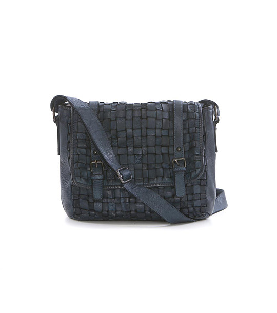 Синя дамска чанта за рамо от естествена кожа Eulalia снимка