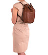 Дамска кожена чанта-раница в цвят коняк Blanche-4 снимка