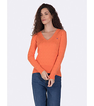 Памучен дамски пуловер в оранжево Eve снимка