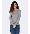 Памучен дамски пуловер в сиво Eve-0 снимка