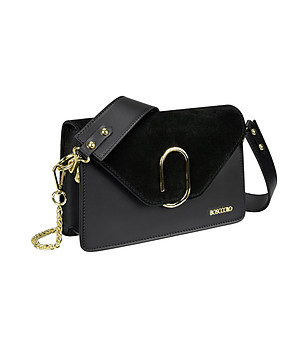 Черна кожена дамска чанта с велурен капак Lulu снимка