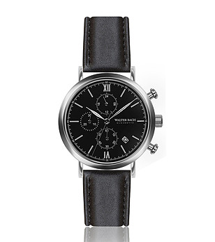 Мъжки часовник хронограф в сребристо с черна каишка Luka снимка