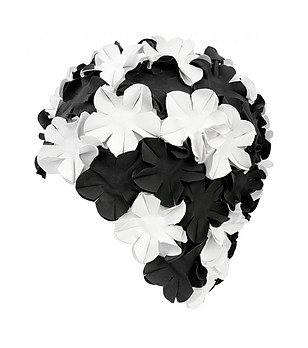 Дамска шапка за плуване в черно и бяло с ефектен дизайн Bloom снимка