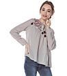 Сива памучна дамска блуза с бродерии в цвят бордо -2 снимка