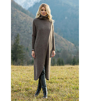 Дълъг кафяв дамски пуловер Alenia снимка