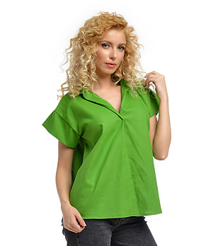 Памучна широка зелена дамска блуза Asia снимка