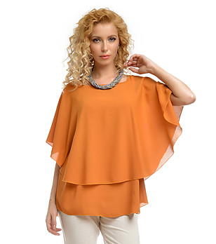 Ефирна дамска блуза цвят керемида Ruffle снимка