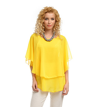 Жълта ефирна дамска блуза Ruffle снимка