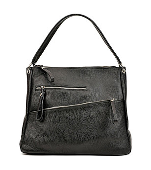 Черна дамска чанта от естествена кожа Zarina снимка
