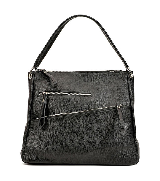 Черна дамска чанта от естествена кожа Zarina снимка