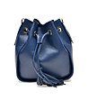 Синя дамска кожена чанта с пискюли Zaira-0 снимка