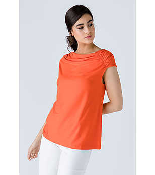 Оранжева асиметрична дамска блуза Irene снимка