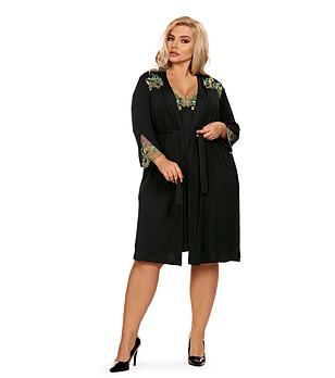 Черен дамски халат с цветна бродерия Beatrise снимка