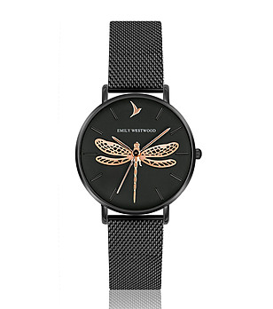 Черен дамски часовник със златиста декорация Elona снимка