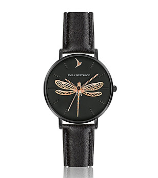 Дамски часовник в черно със златиста декорация Elona снимка