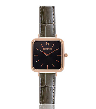 Дамски часовник в розовозлатисто и черно с каишка в цвят мока Amanda снимка